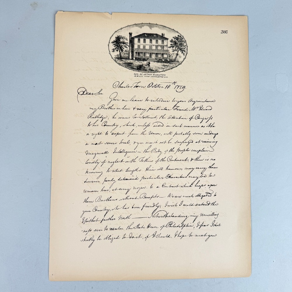 Arthur Middleton Facsimile Letter 1779 Charleston SC Revolutionary War